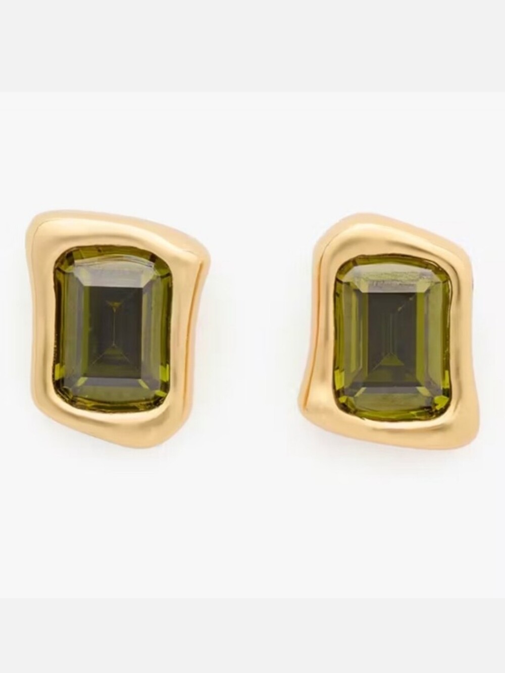 Kate Spade Molten Glass Studs Gold-Tone Olive Green Emerald-Cut Stud Earrings